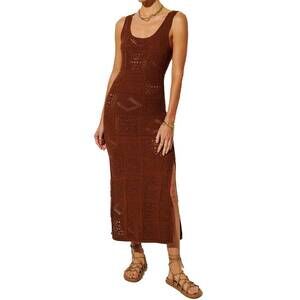 NEW KIVARI clementine knit midi tank dress with side slit in brown